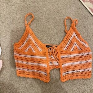 Kendall & Kylie Orange Cropped Tie Front Tank Top